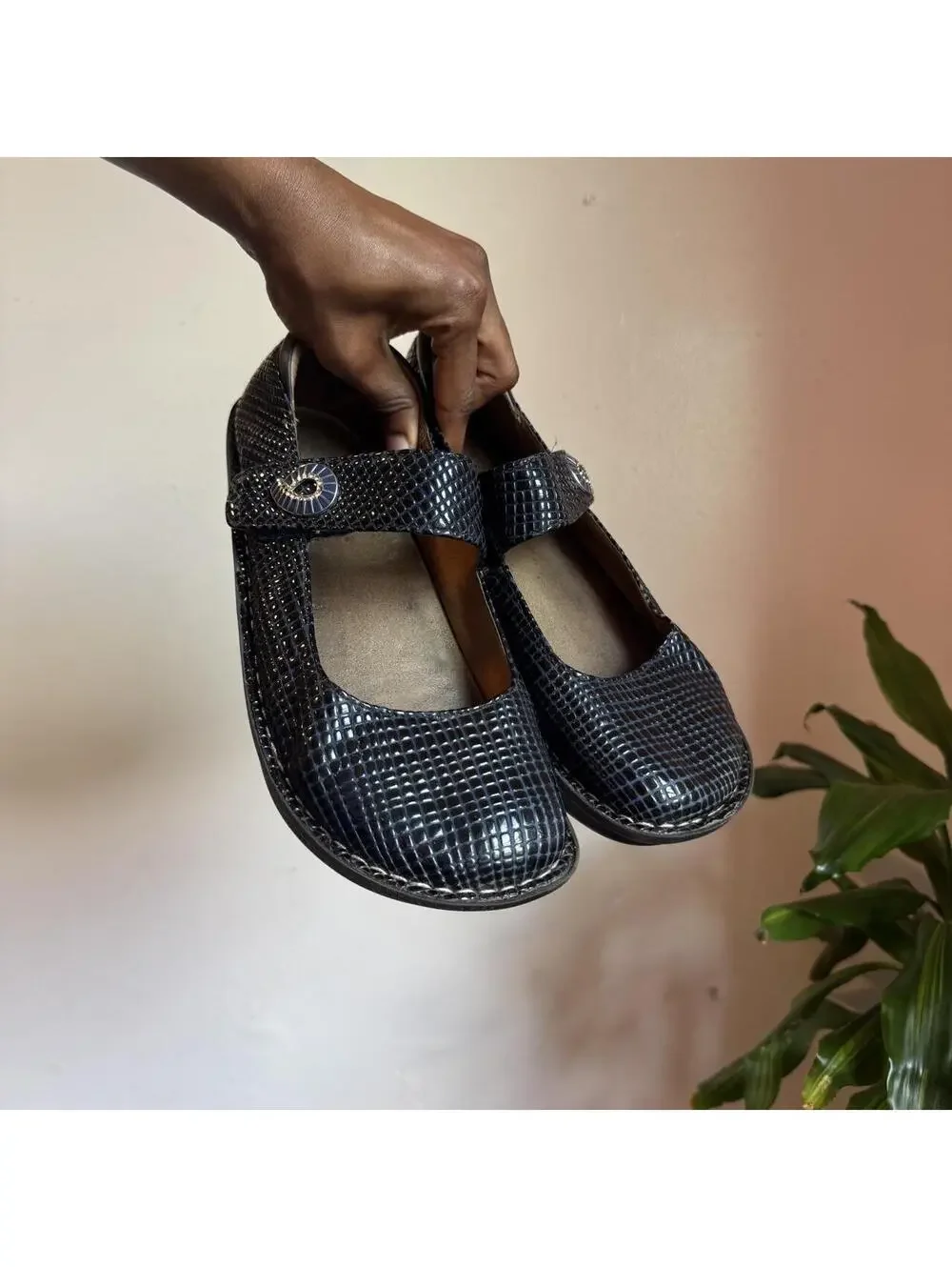 Alegria Paloma Navy Leather Mary Jane Clogs Shoes EU 39 W / US 8